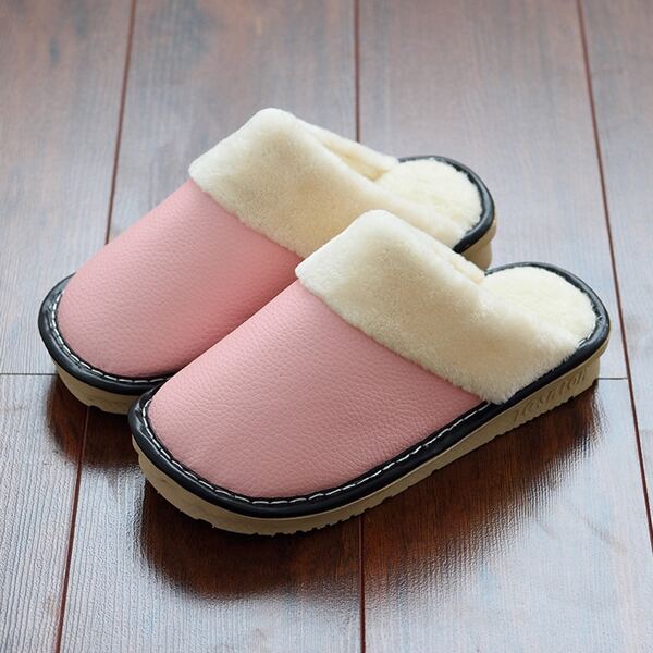 

Round Toe Fur Lined Warm Slippers, Pink