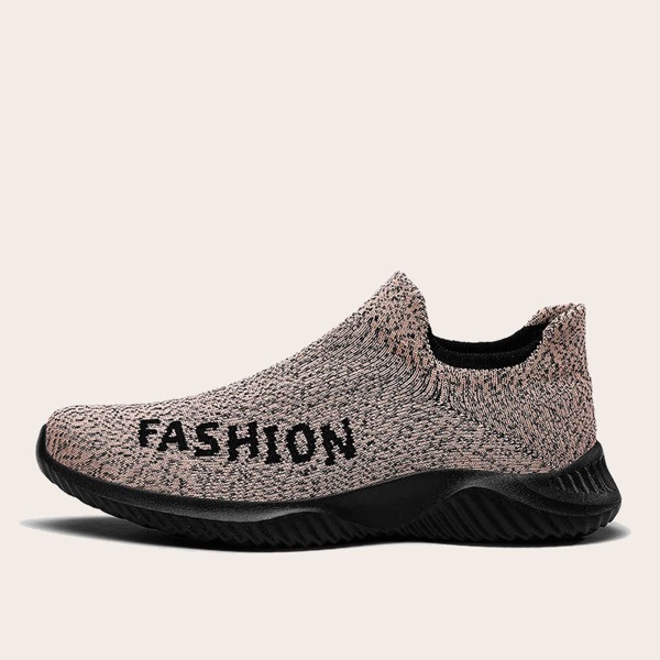 

Men Letter Graphic Slip On Knit Sneakers, Khaki