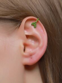 1pair Leaf Design Ear Cuff - Green - View 1