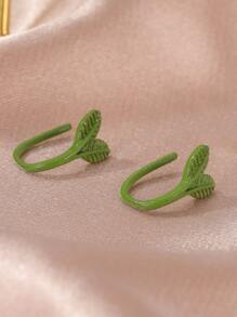 1pair Leaf Design Ear Cuff - Green - View 2