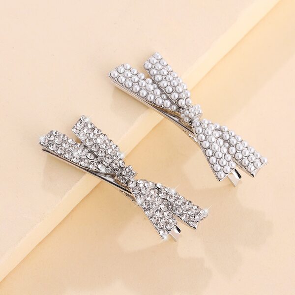 

2pcs Faux Pearl & Rhinestone Decor Hair Clip, Silver
