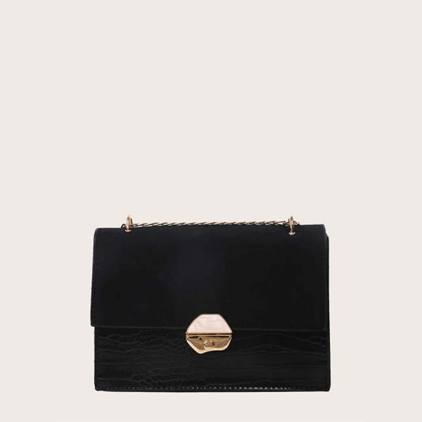 

Croc Embossed Chain Shoulder Bag, Black