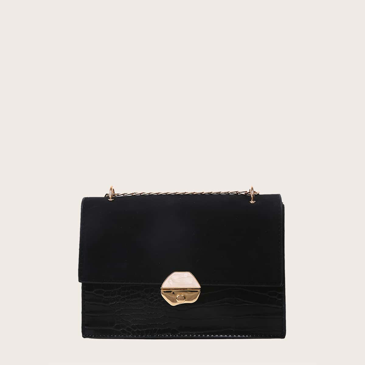 

Croc Embossed Chain Shoulder Bag, Black