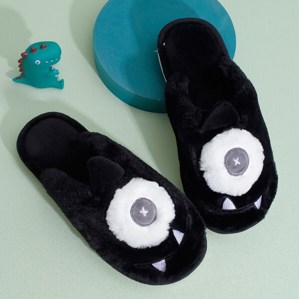 

Men Cartoon Design Fluffy Slippers, Black