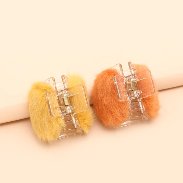 

2pcs Faux Fur Decor Hair Claw, Multicolor