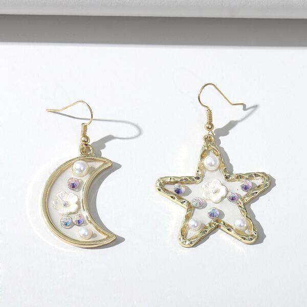 

Faux Pearl Decor Star Mismatched Drop Earrings, Gold