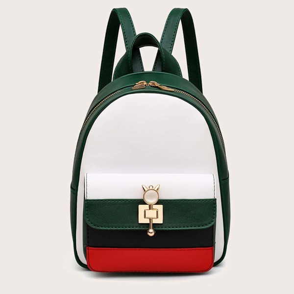 

Pocket Front Color Block Backpack, Green