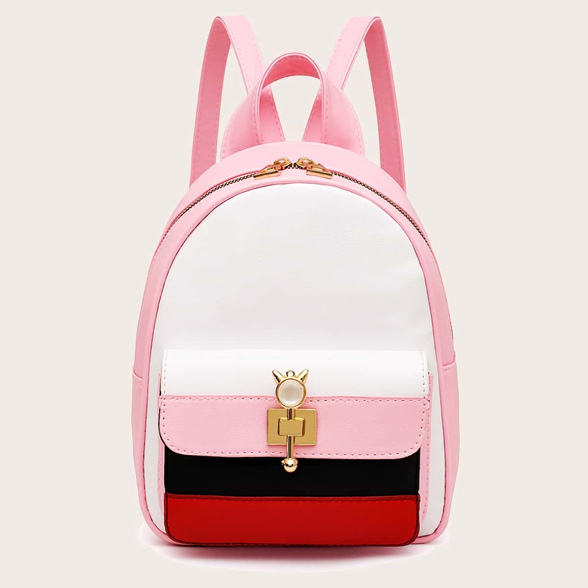 

Pocket Front Color Block Backpack, Pink