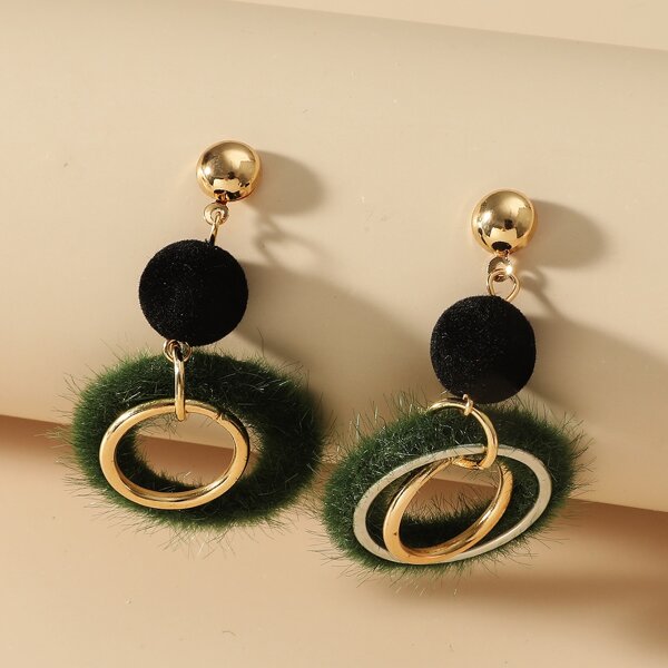 

Fluffy Round Drop Earrings, Green