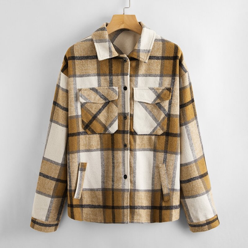

Flap Pocket Plaid Overcoat, Multicolor