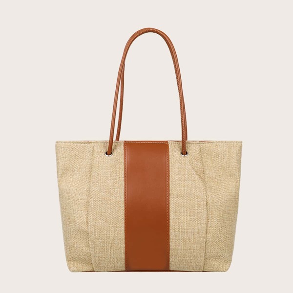 

Color Block Linen Tote Bag, Multicolor