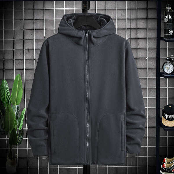 

Men Flannel Lined Zip Up Jacket, Dark grey