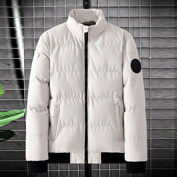 

Men Funnel Neck Zip Up Puffer Coat, Beige