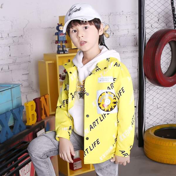 

Boys Letter Graphic Zip Detail Back Jacket, Yellow