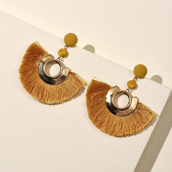 

Fringe Hem Drop Earrings, Yellow