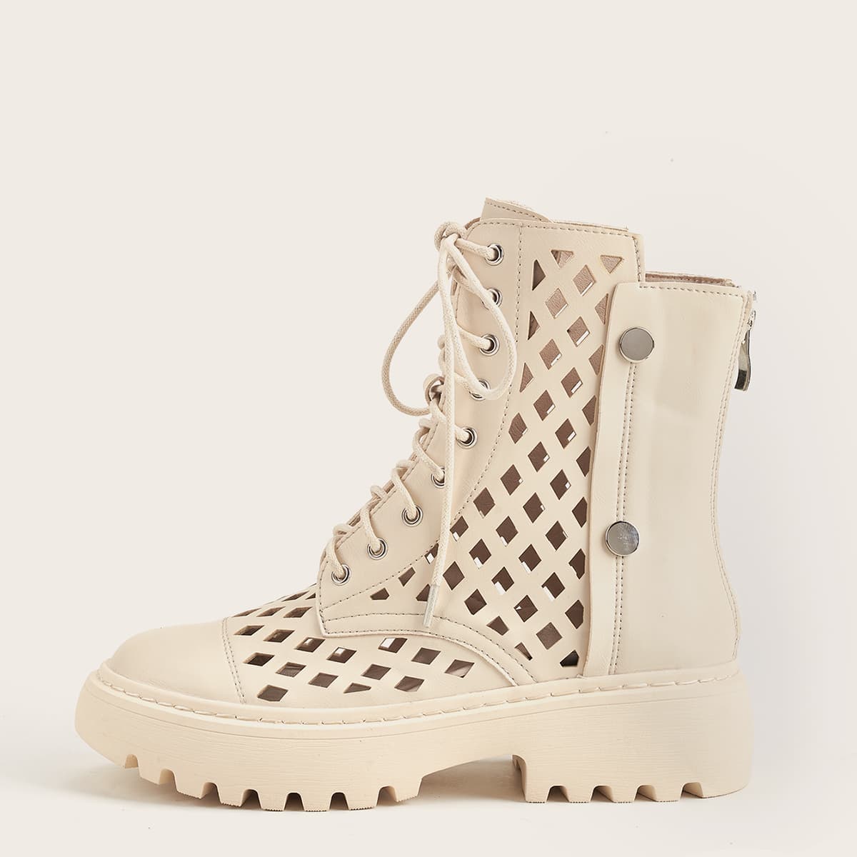 

Hollow Out Lace-up Ankle Boots, Apricot