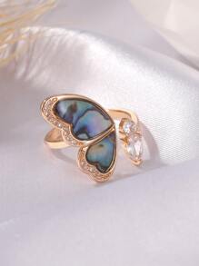 Rhinestone Cuff Ring - Yellow Gold - View 1