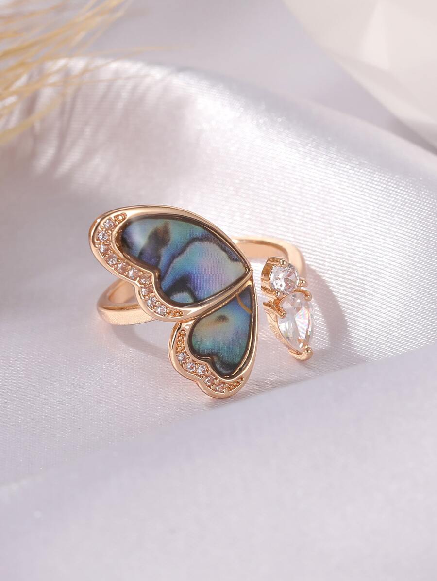 Rhinestone Cuff Ring - Yellow Gold - View 1