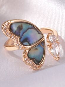 Rhinestone Cuff Ring - Yellow Gold - View 3