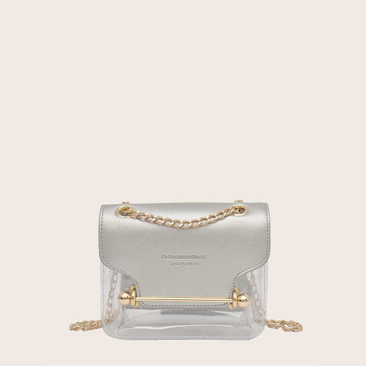 

Clear Shoulder Bag With Inner Pouch, Silver