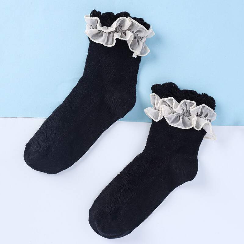 

Lace Trim Socks, Black