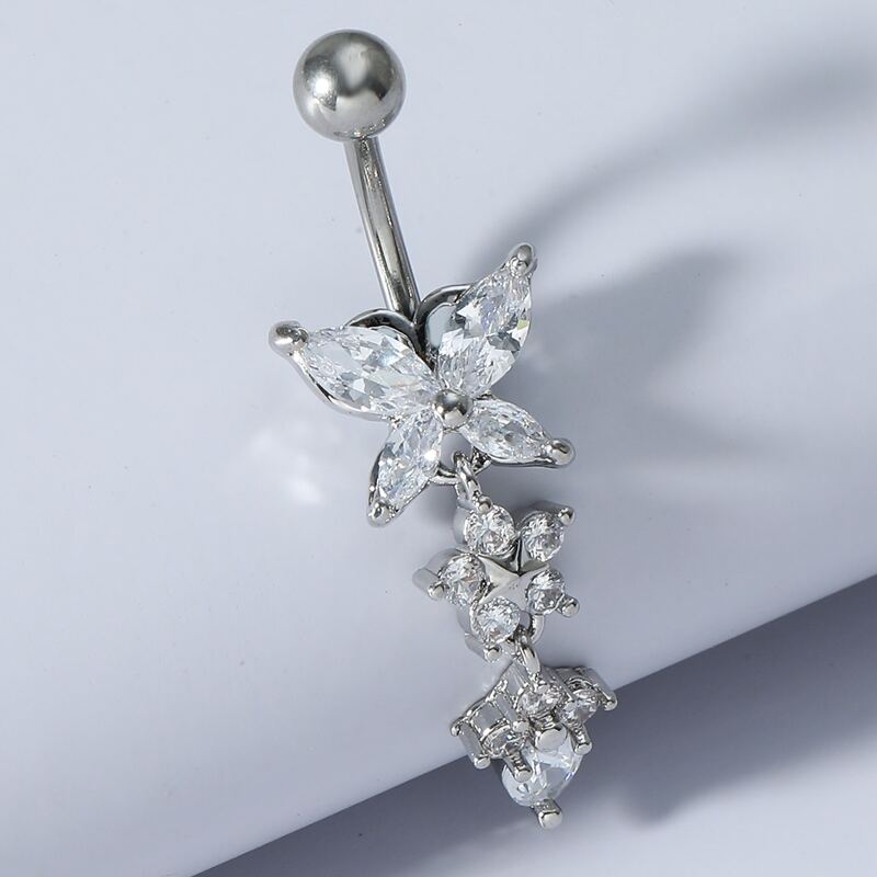 

Rhinestone Decor Belly Ring, Silver