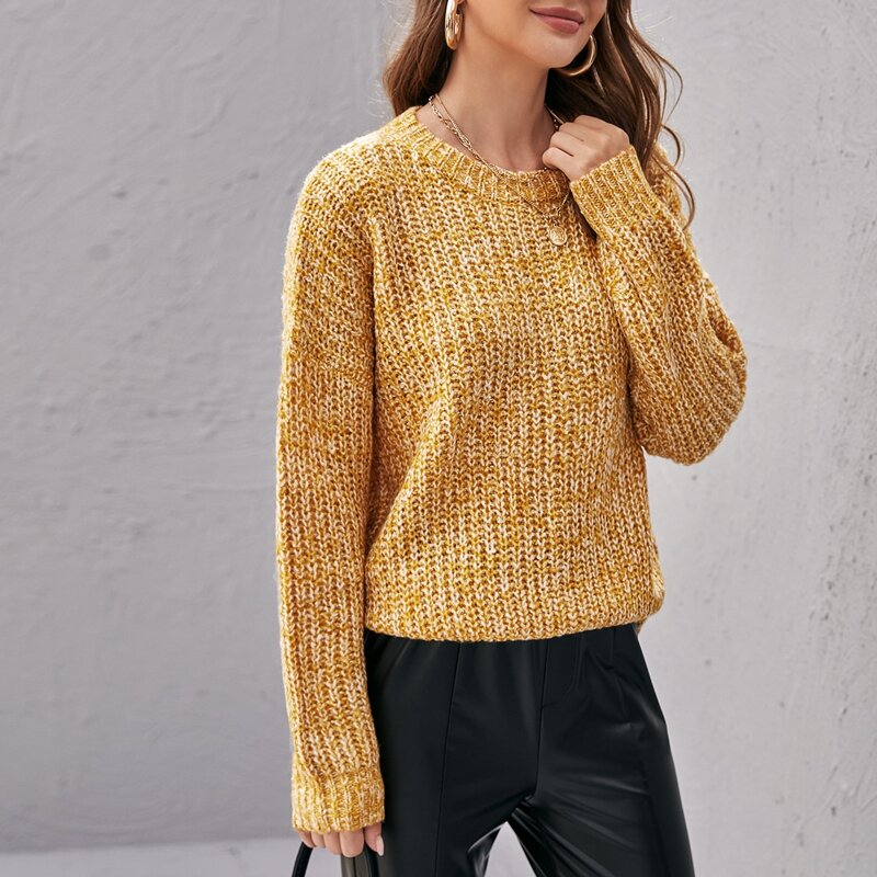

Round Neck Drop Shoulder Sweater, Mustard yellow