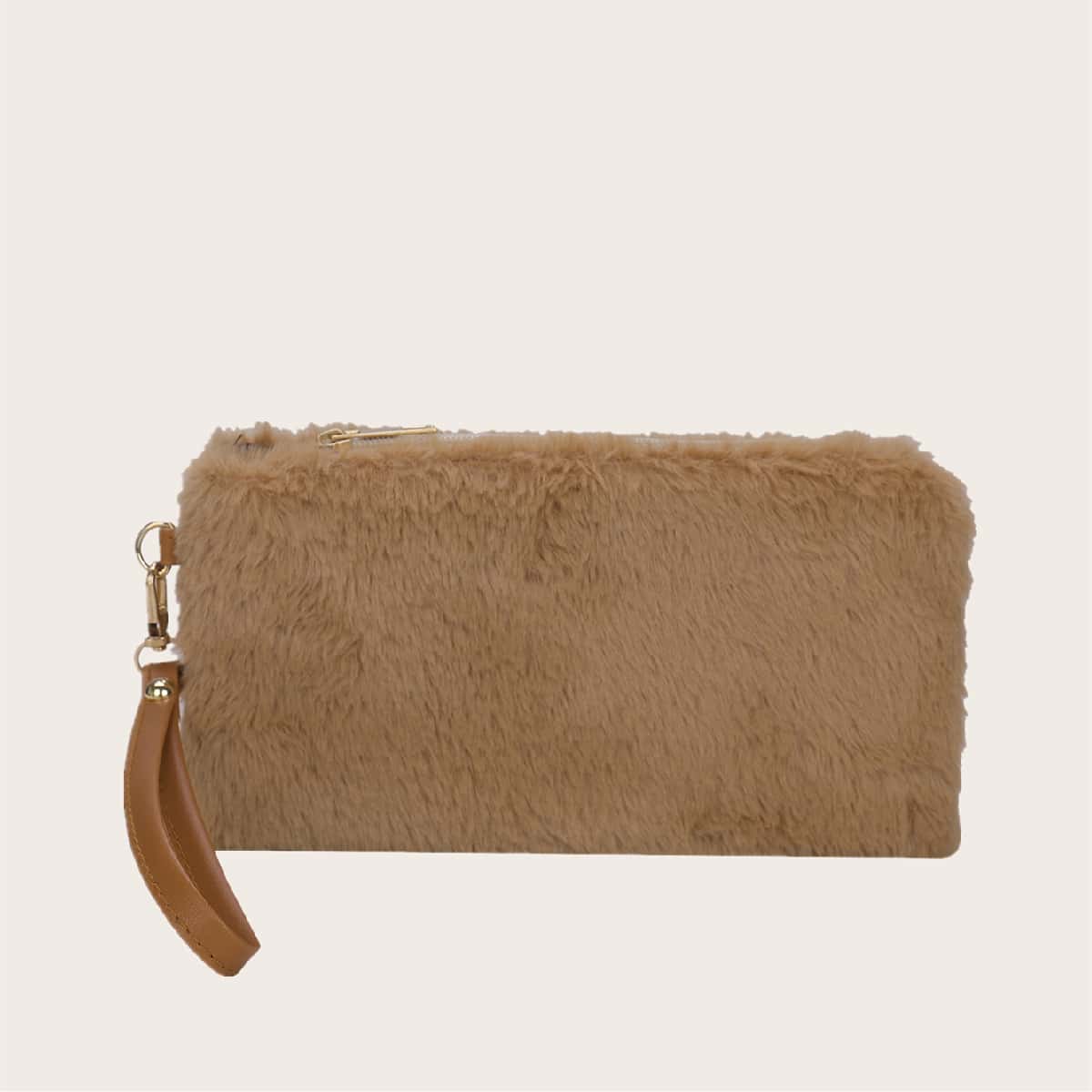 

Fluffy Clutch Bag, Brown