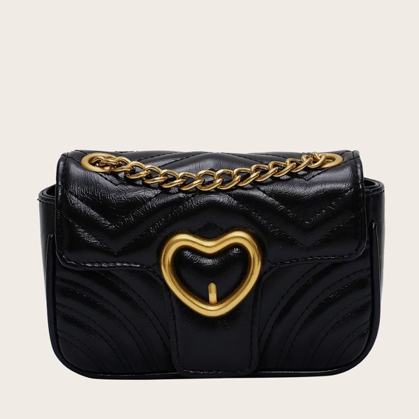 

Heart Buckle Stitch Detail Shoulder Bag, Black