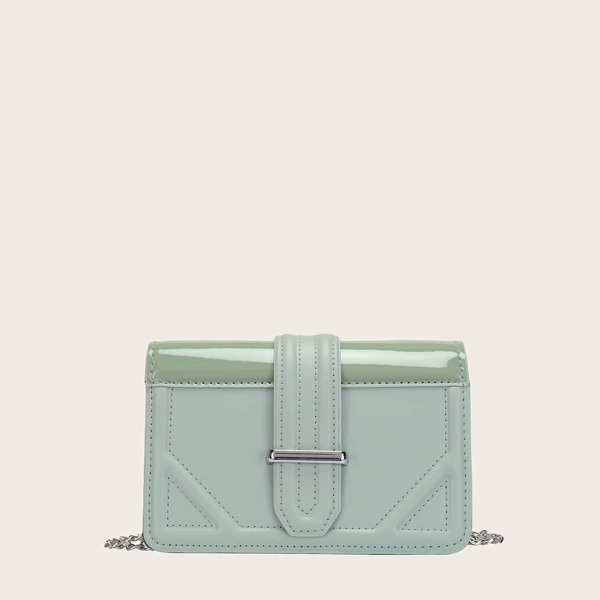 

Patent Flap Chain Crossbody Bag, Green