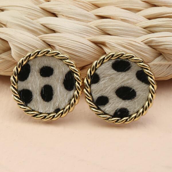 

Leopard Pattern Round Stud Earrings, Multicolor