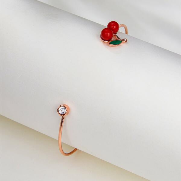 

Cherry Decor Cuff Bracelet, Rose gold