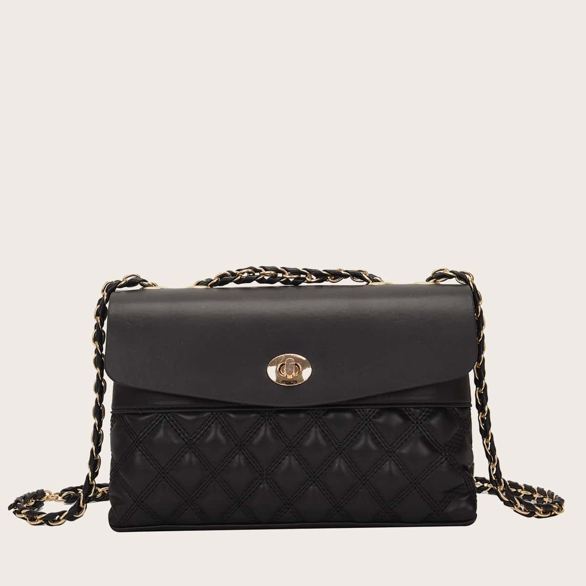 

Twist Lock Quilted Shoulder Bag, Black