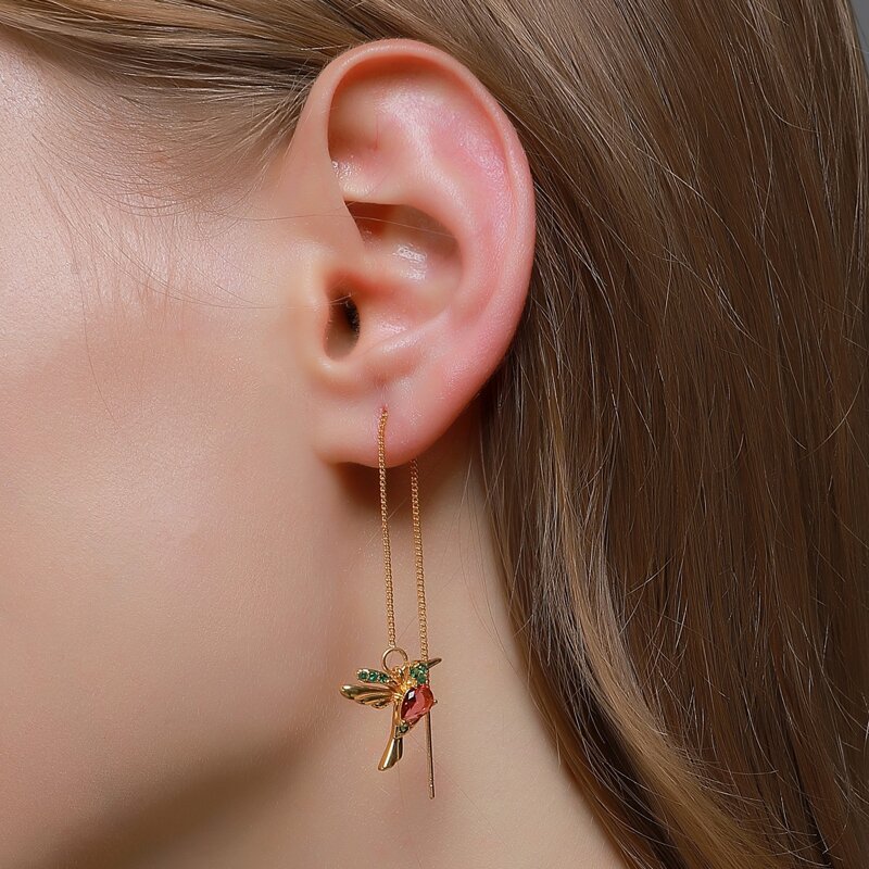 

Rhinestone Bird Drop Earrings, Gold