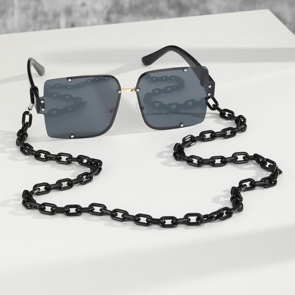 

Men Rimless Sunglasses With Glasses Chain, Black