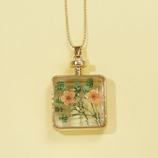 

Flower Geo Charm Necklace, Green