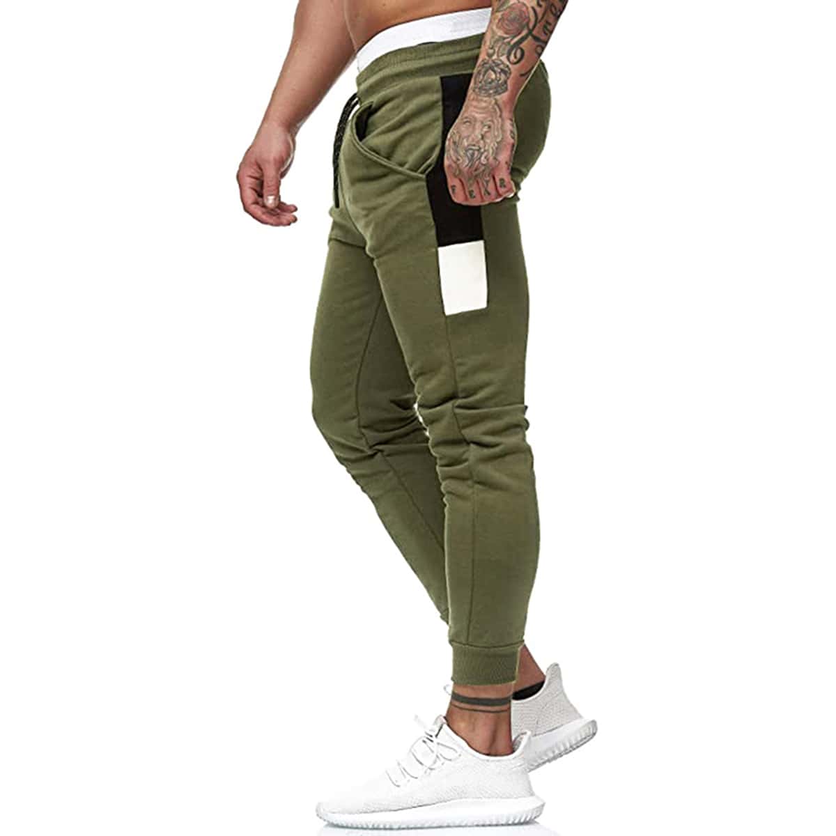 

Men Colorblock Drawstring Waist Sweatpants, Army green