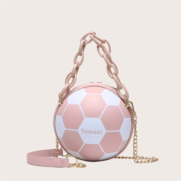 

Football Design Chain Satchel Bag, Pink