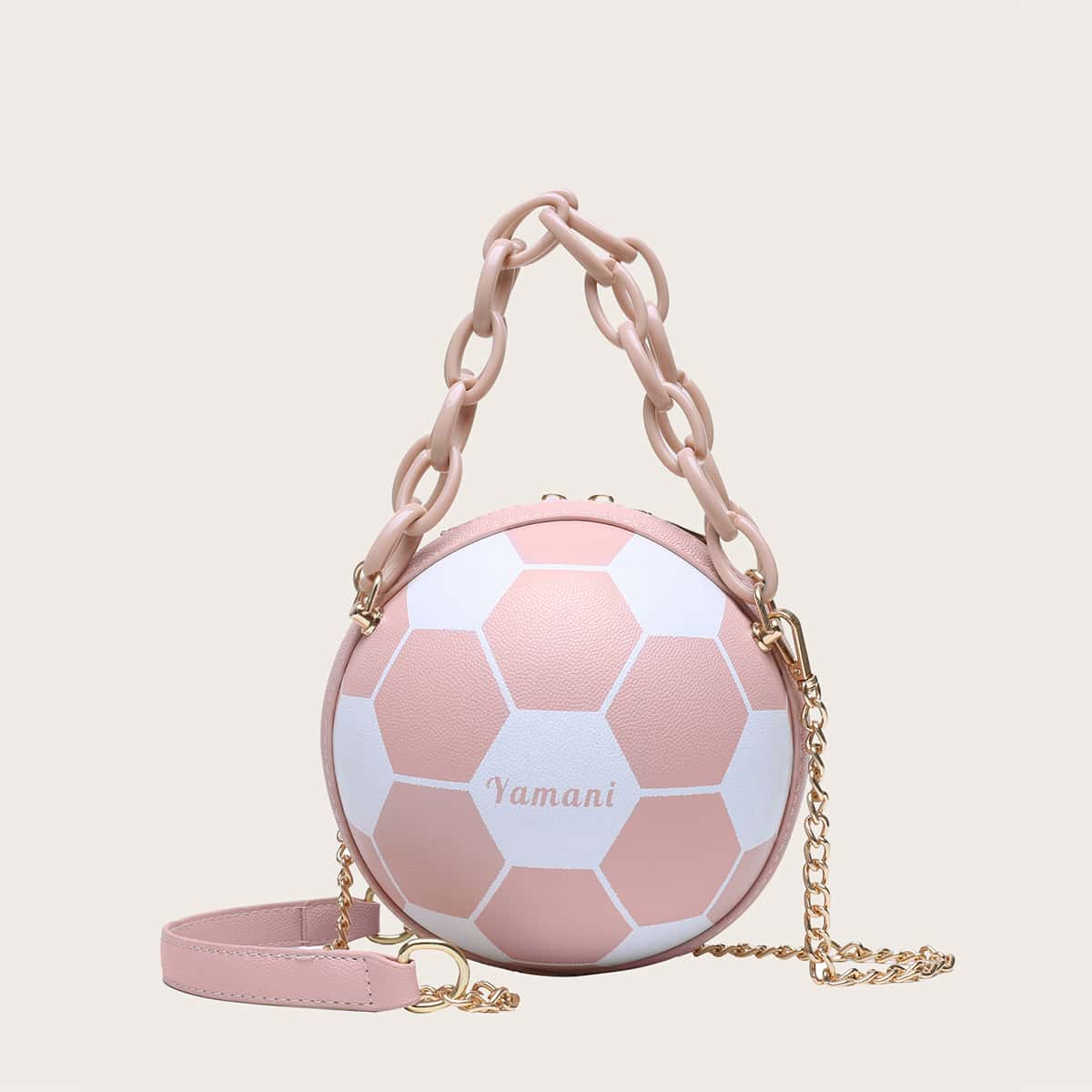 

Football Design Chain Satchel Bag, Pink