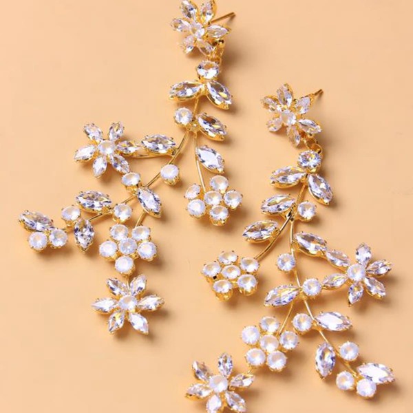 

Rhinestone Flower Drop Earrings, Gold