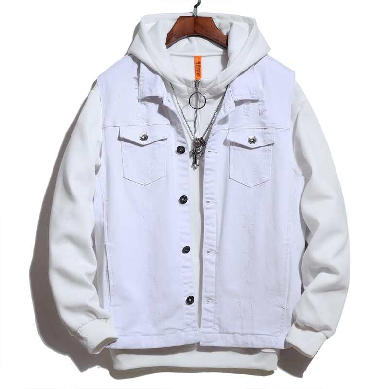 

Guys Solid Ripped Denim Vest Jacket Without Sweatshirt, White