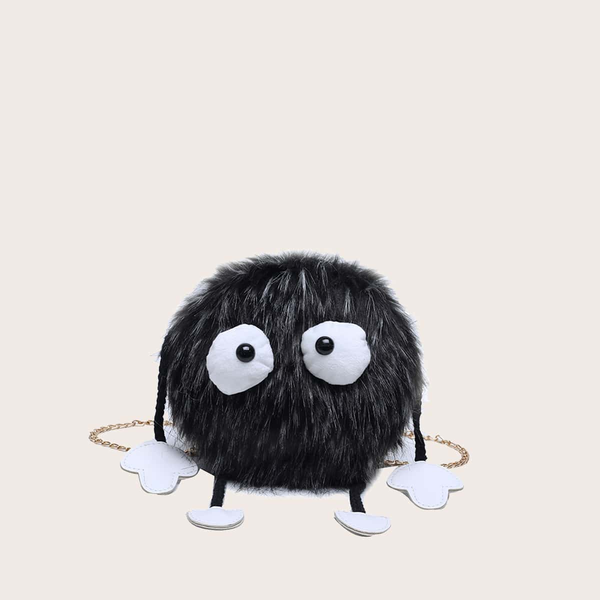 

Fluffy Cartoon Design Chain Bag, Black