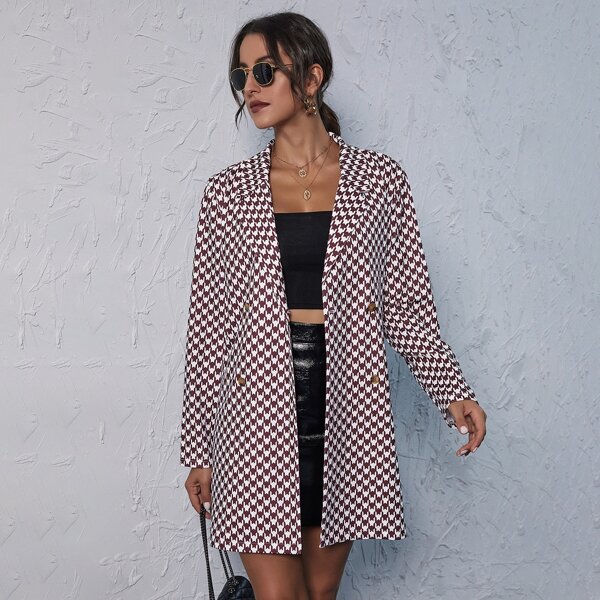 

Double Breasted Houndstooth Overcoat, Red and white
