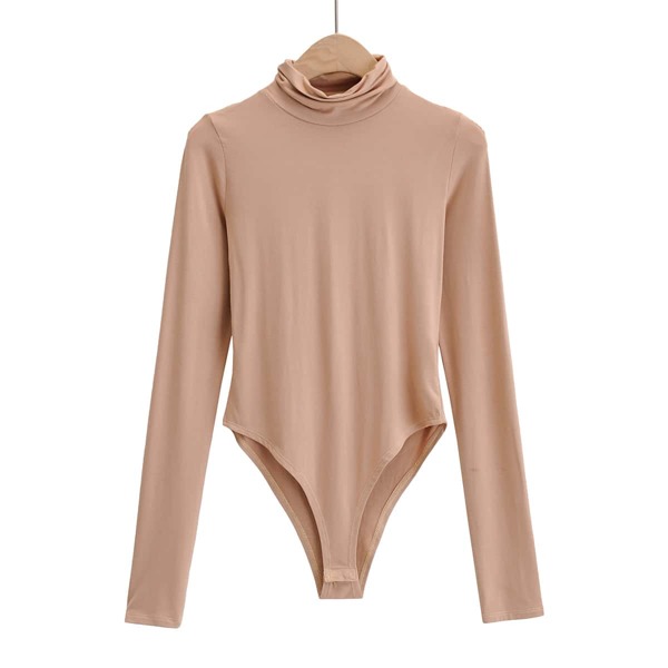 

High Neck Solid Bodysuit, Apricot