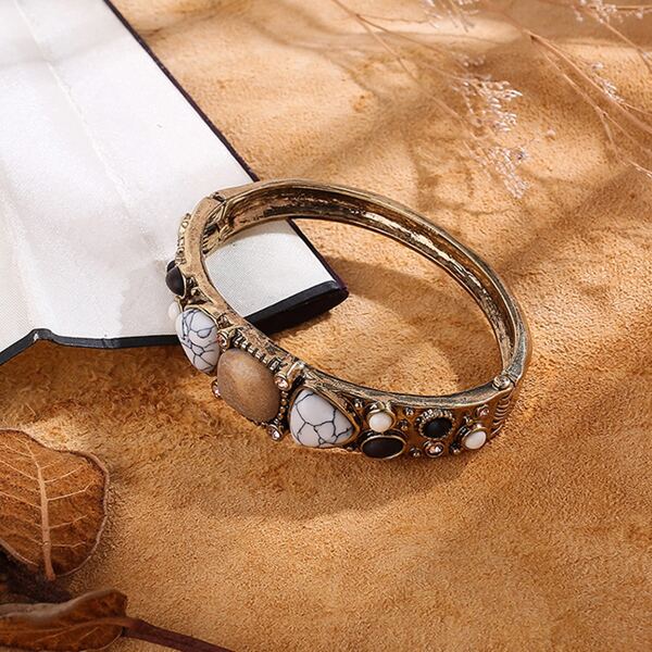 

Vintage Gemstone Decor Bangle, Gold