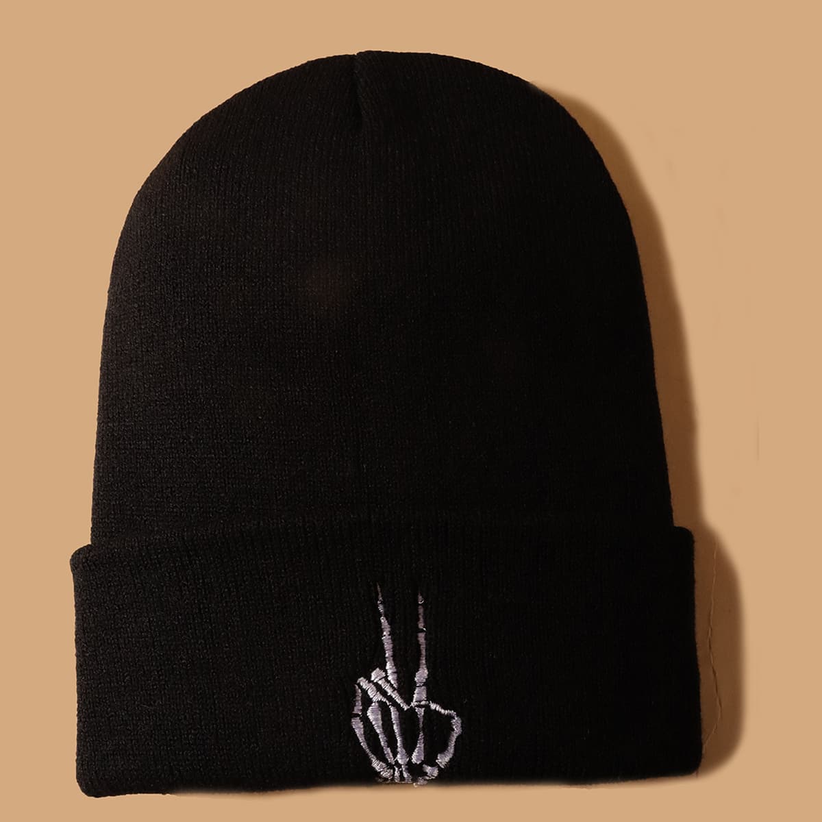 

Simple Embroidery Beanie, Black
