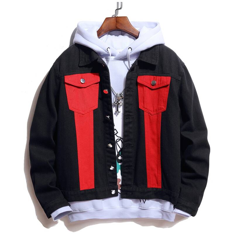 

Guys Contrast Panel Flap Pocket Denim Jacket, Black