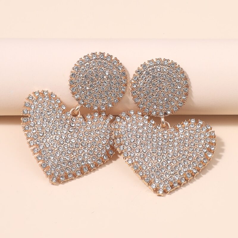 

Rhinestone Heart Drop Earrings, Gold