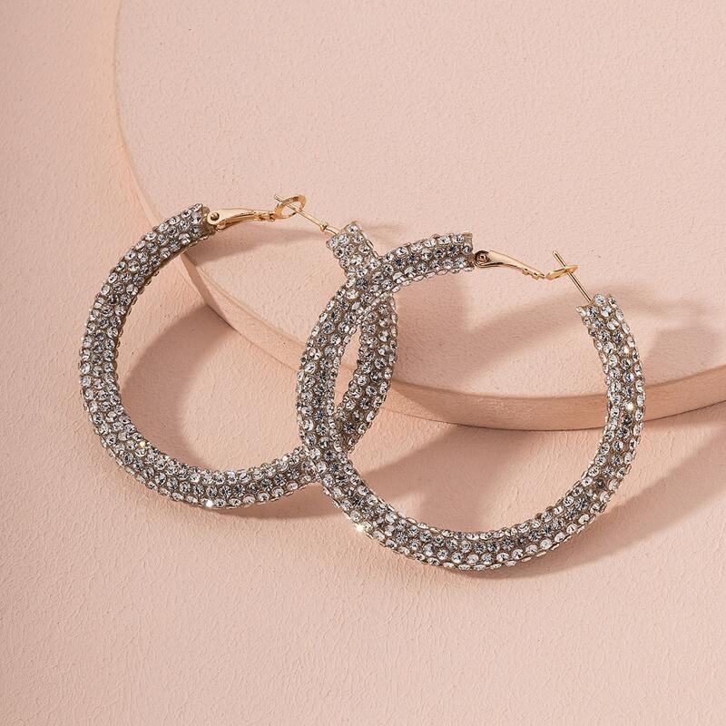 Rhinestone Hoop Earrings, White