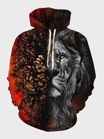 هودي برباط بطباعة شجر واسد للرجال